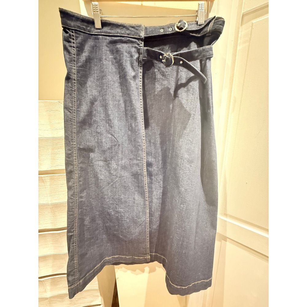Zara Dark Wash Denim Midi Skirt with Buckle Detail Blue L 9863/251